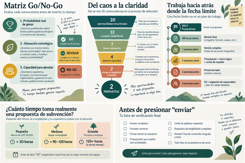 Guía visual para evaluar, seleccionar y preparar convocatorias de subvenciones ambientales.